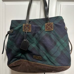 Dooney and Bourke Large Shoulder Bag Tartan Plaid Wool Leather Suede. Vintage